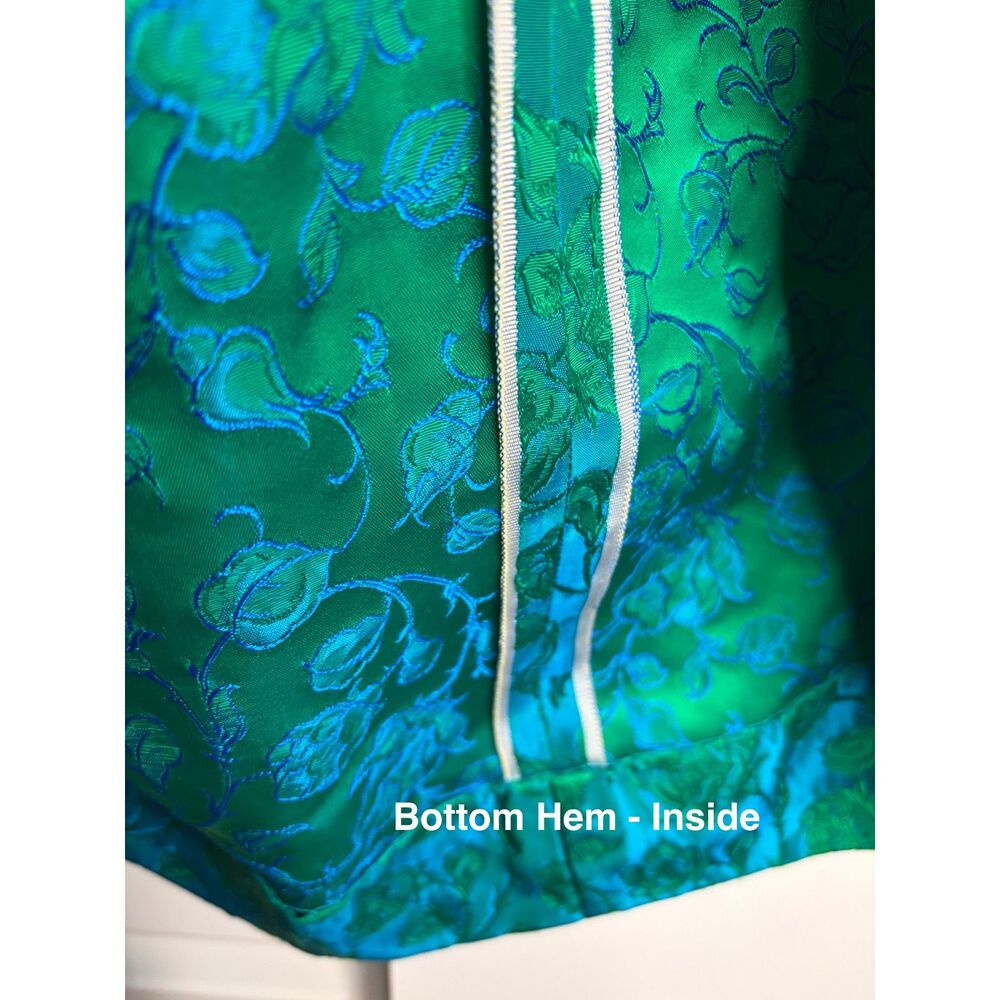 Vintage Late 1960s Emerald & Turquoise Floral Brocade Empire Waist Formal Gown S - Picture 11 of 12